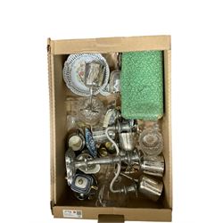 Pair of Edinburgh Crystal champagne flutes, together cased canteen of cutlery and other items, in three boxes  