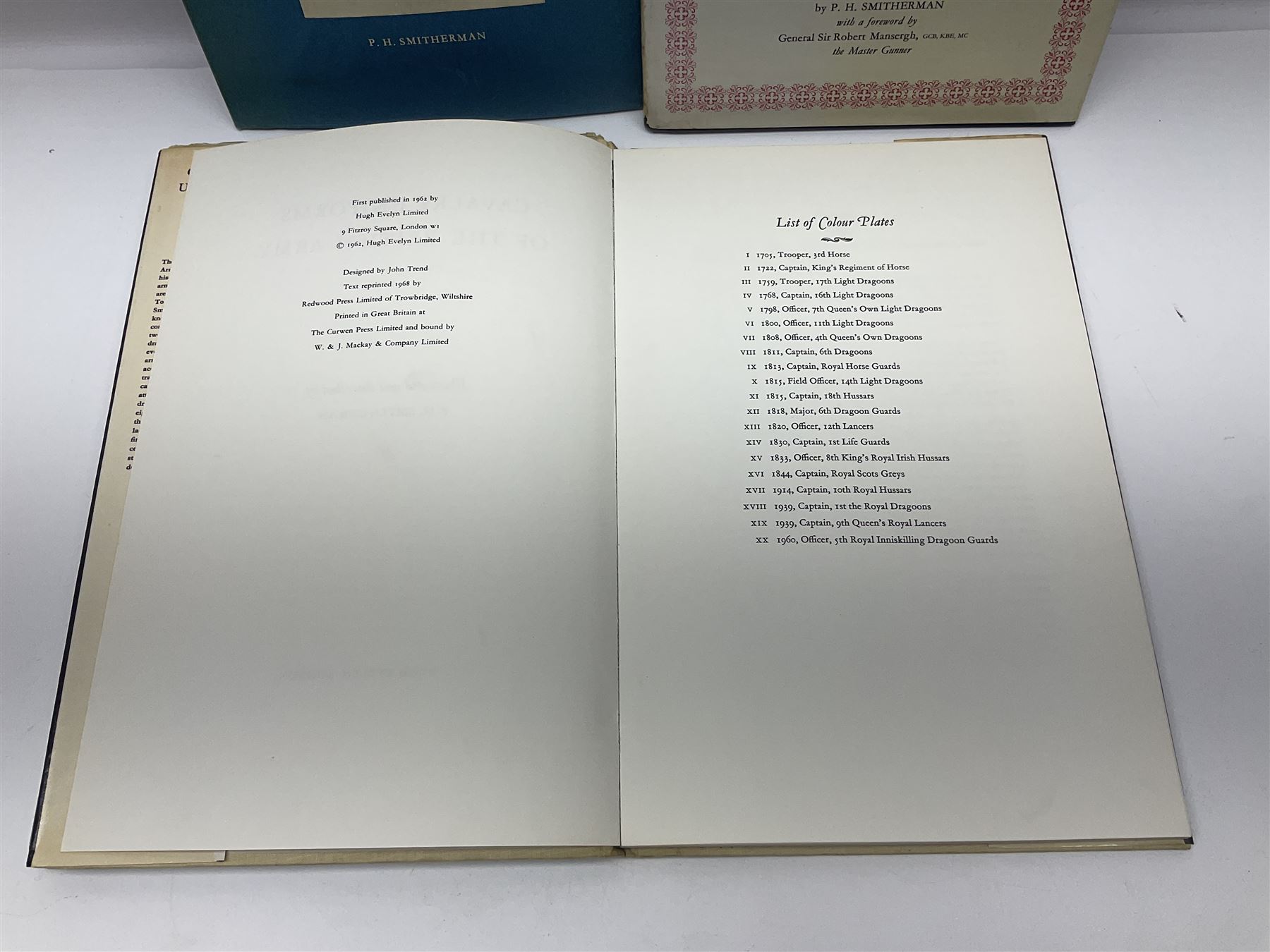 Set of six 1960s books on British Uniforms published by Hugh Evelyn London comprising Cavalry Uniforms of the British Army, Uniforms of the Royal Artillery, Uniforms of the Scottish Regiments, Uniforms of the Yeomanry Regiments and Infantry Uniforms of the British Army Series 1 & 2; all with dustjackets