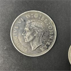 Approximately 270 grams of Great British pre 1947 silver coins, including King George VI 1937 crown, various halfcrowns etc