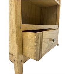 Windsor by Mark Devany oak open bookcase with drawer, single fixed and two adjustable shelves