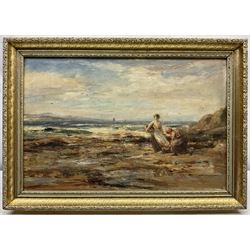 Attrib. John Carey (Scottish 1860-1943): Fisher Girls on the Beach, oil on canvas indistinctly signed and dated 19**, 29cm x 45cm