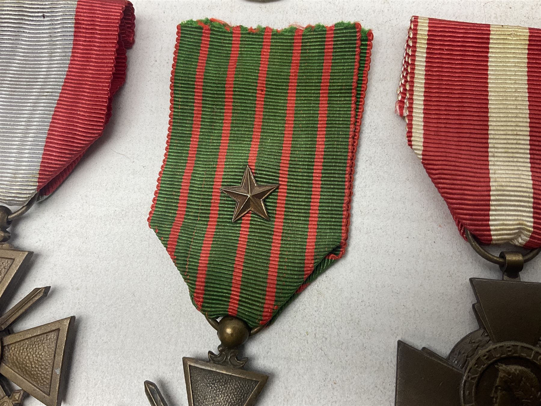 Six French medals - 2nd Empire Louis-Naploeon Medaille Militaire Valeur Et Discipline; 1870 3rd Republic Medaille Militaire Valeur Et Discipline; WW1 Croix-De-Guerre with MID star; WW2 Theatres D'Operations Exterieurs Croix-De-Guerre; WW1 Commemorative Medal; and Croix De La Valeur Militaire; all with ribbons (6)
