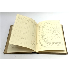 Mid-Victorian naval ship's manuscript log book for HMS Narcissus, flagship of the Flying (Detached) Squadron under the command of Captain William Codrington for the period January 1872 to September 1872, covering two voyages from Cape of Good Hope to Bombay, Mauritius and back, and Cape of Good Hope to Plymouth, both with Track maps, annotated laid-in photograph of The Detached Squadron anchored in Simon's Bay February 1872. Final few pages refer to a voyage of the freight ship Clara from Plymouth to Sydney January 1873 to May 1873 which refers to Admiral Codrington. Half leather binding with marbled boards protected by dustjacket made from fragment of contemporary linen backed chart.