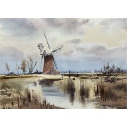 Leslie L Hardy Moore (British 1907-1997): Windmill on the Flatlands, watercolour signed 27cm x 37cm 