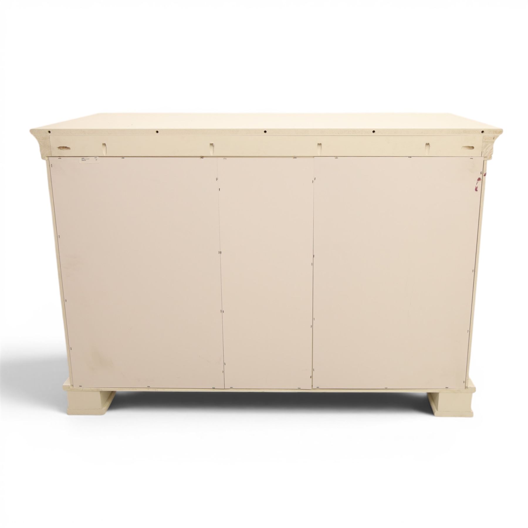 Modern large white painted chest of drawers, central bank of four drawers flanked by two lockable cupboards