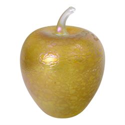 John Ditchfield for Glasform, two iridescent gold Art Glass paperweights, modeled as a mushroom and apple, apple H19cm