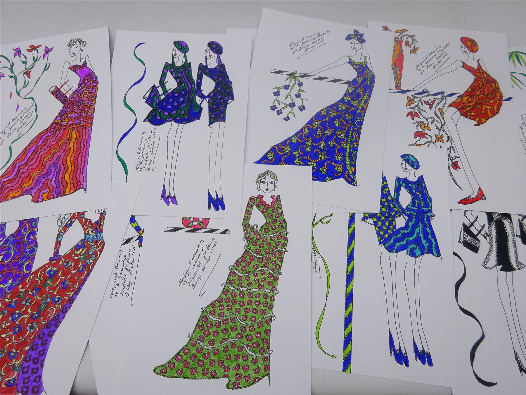 Roz Jennings (British 20th century): Fashion Illustrations, Portfolio of thirty pen and ink sketches signed 30cm x 21cm (30) (unframed) 
Notes: Jennings was an illustrator for Laura Ashley, London in the 1970s