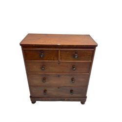 Victorian mahogany chest, fitted with two short and three long drawers, on turned feet