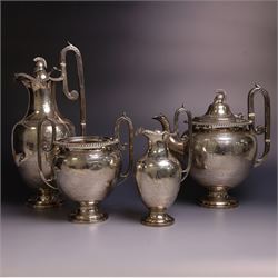 Early 20th century four piece silver tea service, comprising teapot, hot water pot, open s...
