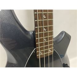 Music Man Bongo 4 string bass guitar, in sapphire black finish, serial no F42547, in black Music Man hard case, guitar L113cm