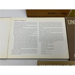 Military Collectors Service: set of three books on WWII German uniforms and badges; and Mollo Andrew: Uniforms of the SS. Volumes 1,4,5,6 & 7 (8)