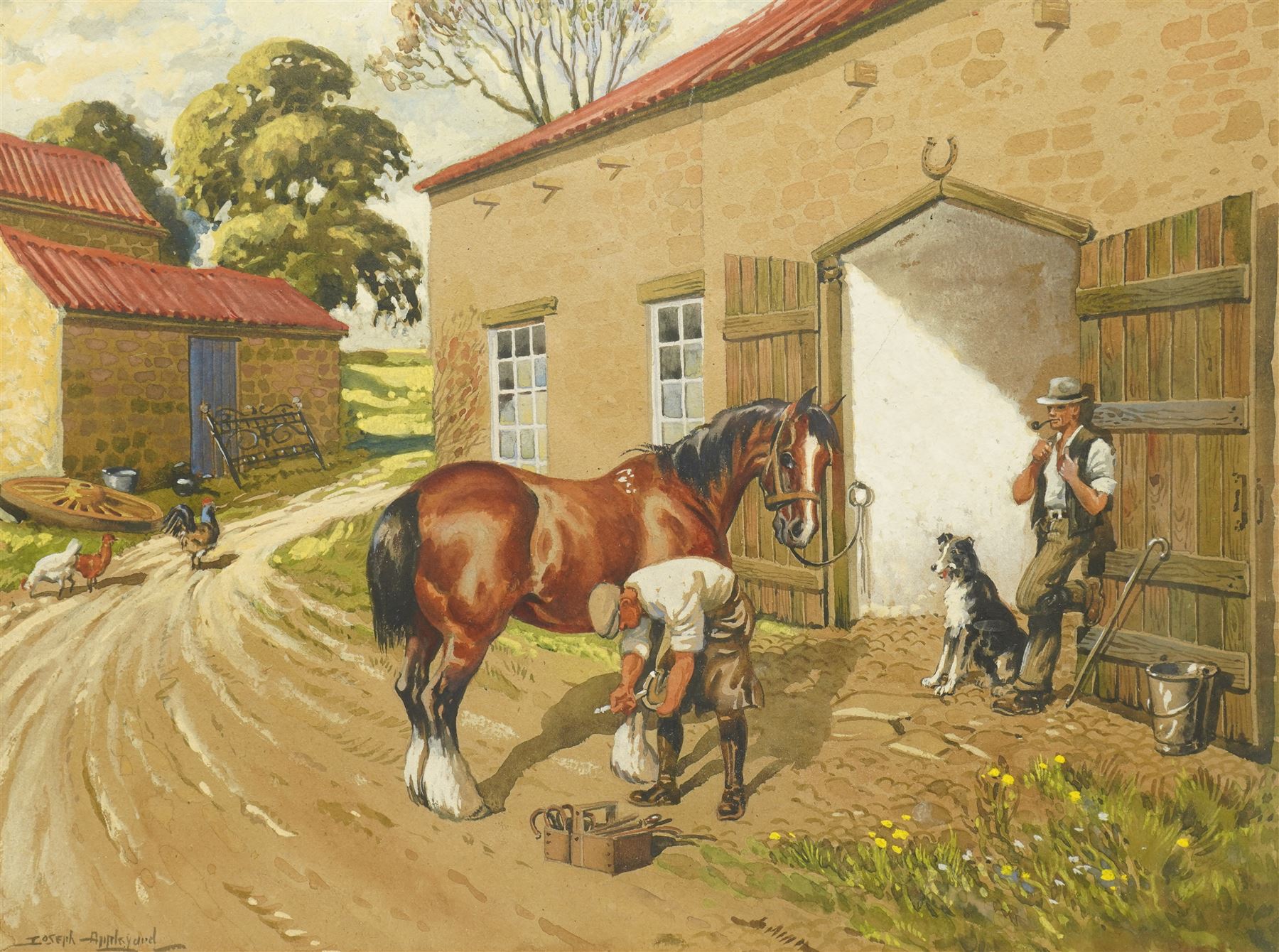 Joseph Appleyard (Yorkshire 1908-1960): 'The Village Smithy', watercolour signed, inscribed verso 34cm x 46cm
