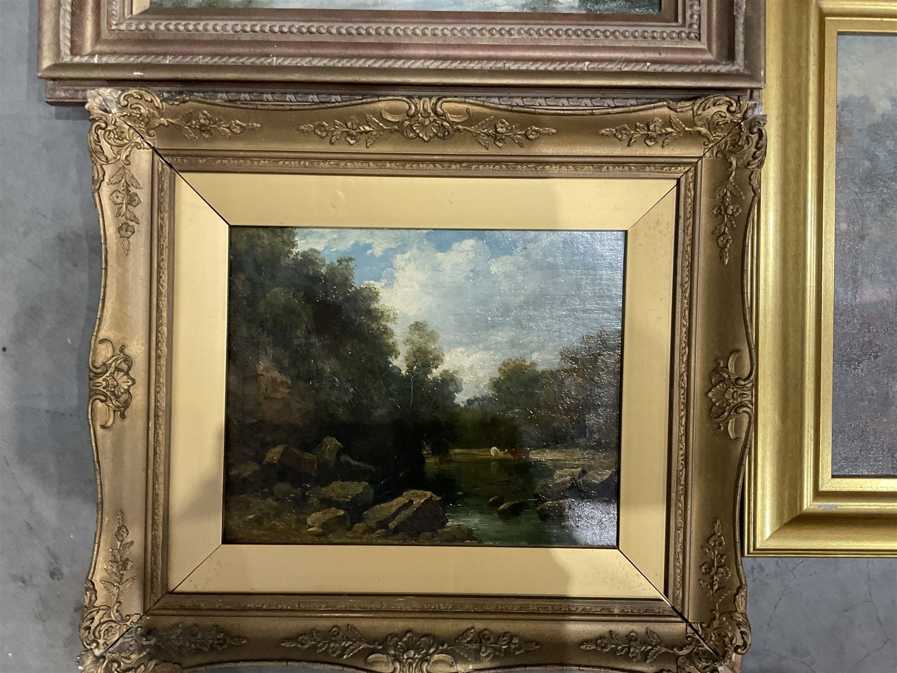 Tom Seymour (British 1840-1904): Riverside Cottage, oil on canvas signed, together with eight further landscape oils by other hands (9)