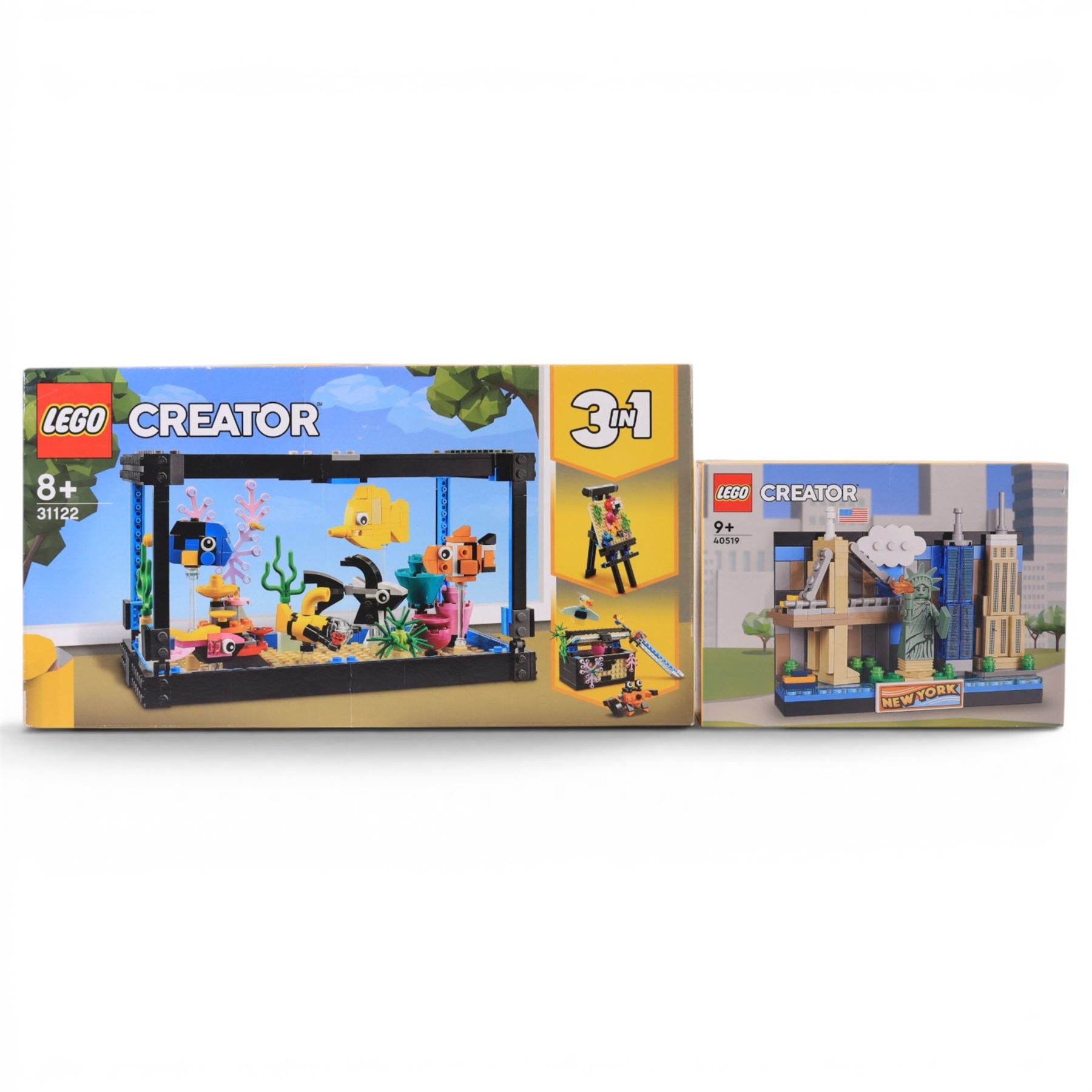 Six Lego sets, comprising Lego Education Animal Bingo no. 45009, Magical Maze no. 40596, Creator 3 in 1 no. 31122, Creative Personalities Hans Christian Andersen no. 40291, Creator Australia Postcard no. 40651 and Creator New York Postcard no. 40519, all boxed