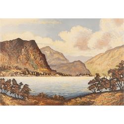 Winston Megoran (British 1913-1971): 'Autumn', coloured etching signed and titled on pencil, 29cm x 34cm; Joseph Frank Pimm (British 1900-1979): 'Derwent Water', coloured etching signed and titled in pencil 25cm x 35cm (2)