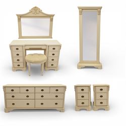 Contemporary French design white painted bedroom suite retailed by Barkers of Northallerto...