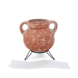 Second Israelite period terracotta twin handled cooking pot, H12cm