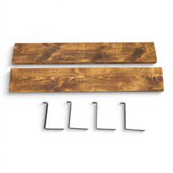 Pair of rustic pine shelves with metal brackets