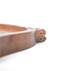 Mouseman - adzed oak tea tray, of kidney form with two carved mouse signatures forming the handles, by the workshop of Robert Thompson, Kilburn, W47.5cm