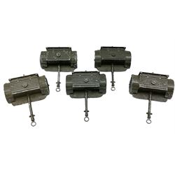 Various Makers - military vehicles comprising Schuco Kubelwagen and two Russian tanks, all boxed; and quantity of unboxed and playworn models including five Crescent Field Guns and Ammunition Limbers, Crescent Heavy Rescue Crane, Johilco Mobile Searchlight, Britains German Army BMW Combination, two Skybirds trucks etc; and a tin-plate armoured car.