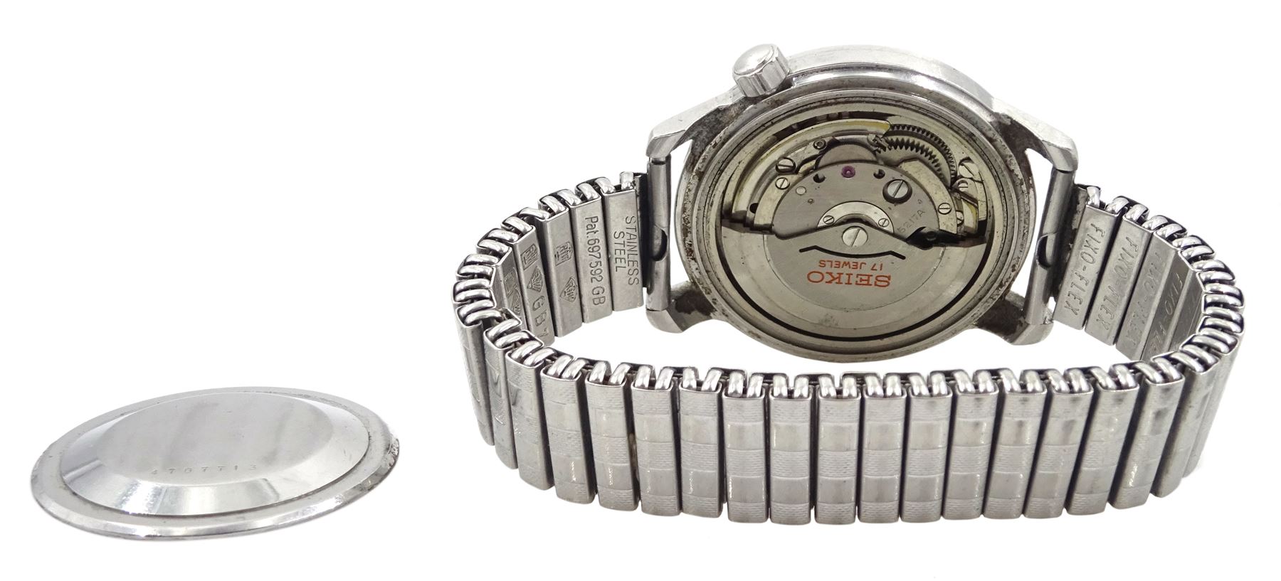 Seiko World Time Diashock 17 Jewels automatic wristwatch, No. 6217-7000, Cal. 6217A, back case No. 4707713, on expanding strap
