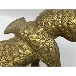 Large brass figure of an eagle on a branch, H51.5cm