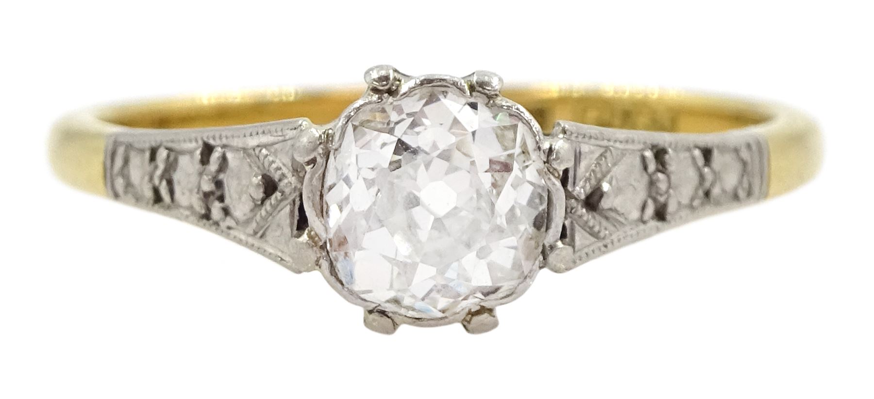 Early 20th century single stone old cut diamond ring, stamped 18ct Plat, diamond approx 0.60 carat

