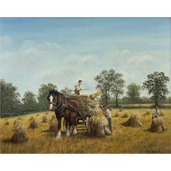 Reginald (Reg) Thomas Charles Brown (British 1921-): Harvest Scene, oil on canvas signed 44cm x 55cm