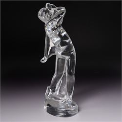 Baccarat figurine of a golfer, depicting a golfer in mid-swing, together with Nachtmann bird, golfer H24cm