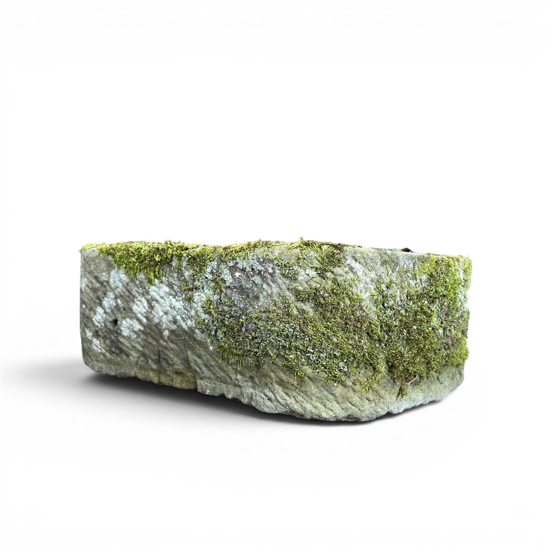 19th century weathered hewn stone planter, of rectangular D-shaped form 