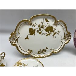 Collection of Victorian and later ceramics to include Gray's Pottery Sunderland lustre York Minister plate, Limoges M. Bishop tea service for one, ornately decorated with gilt foliate sprays on plain white ground, no 2350, Wedgwood no y2715 blue and white sucrier and jug, Chinese blue and white dish with gilt banding,