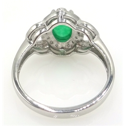  White gold diamond and oval jade ring   