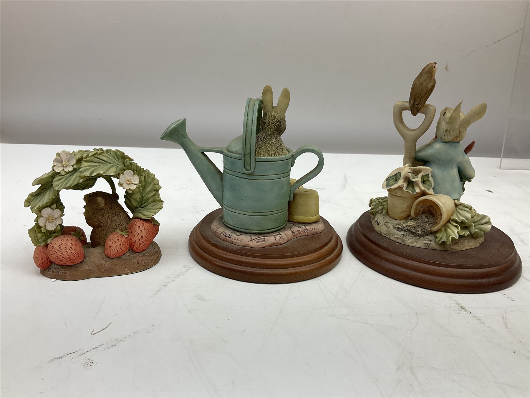 Frederick Warne & Co The World of Beatrix Potter figures to include Peter Rabbit in Mr Mcgregor's Garden, Peters Hiding place, Mrs Tiggy Winks, The Tale of Jonny Town-Mouse, etc, many with original boxes 