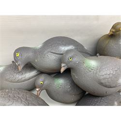 Eighteen plastic pigeon decoys comprising ten full body and eight shells with quantity of various stakes; some marked made in Italy