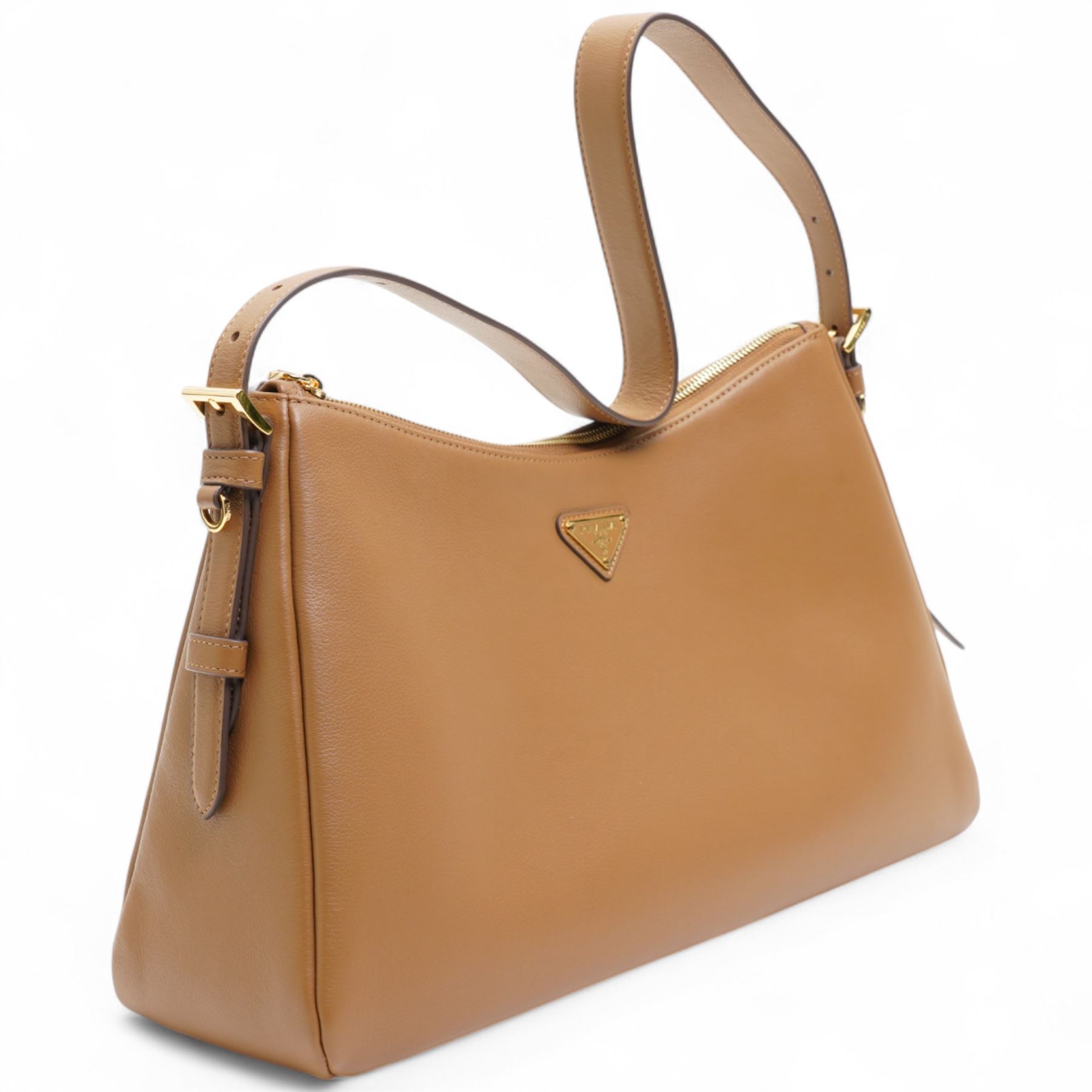 Prada Aimee shoulder bag in camel tan leather, with original dust bag and box 