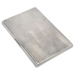 1930s silver cigarette case, of rectangular form, with engine turned decoration, with engraved initials to the centre, hallmarked Walker & Hall, Sheffield, 1937, L13cm