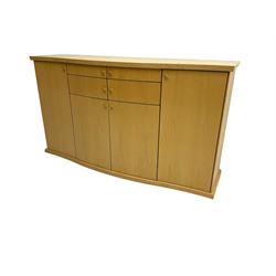 Skovby - light oak sideboard, serpentine top, four drawers over double cupboard flanked by two single cupboards