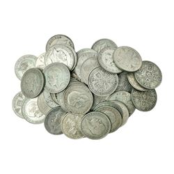 Approximately 480 grams of Great British pre 1947 silver one florin coins, including King George V 1923, 1924 etc