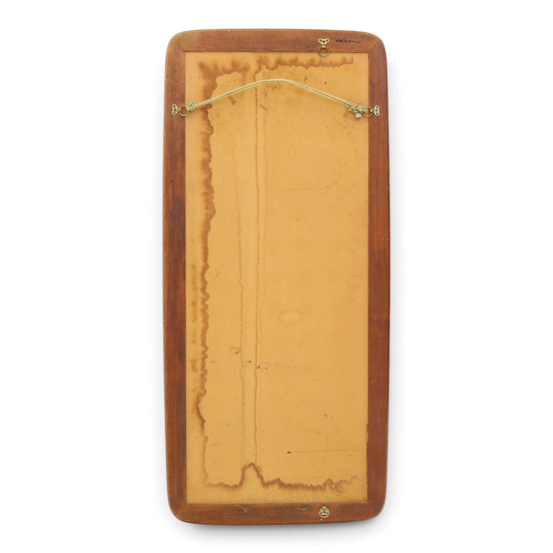 Danish mid-20th century teak framed mirror, rounded rectangular frame with mirror plate
