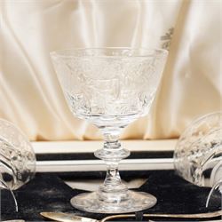 Set of six Tudor crystal compote glasses with silver spoons, in presentation case 