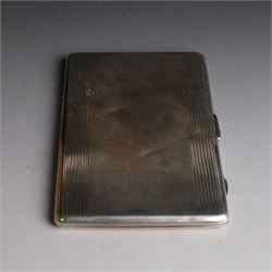 1920s silver cigarette case, with engine turned decoration and vacant cartouche, hallmarked Harman Brothers, Birmingham 1921, H13cm
