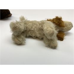 Farnell type small spaniel dog c1930s with white body and cinnamon ears and nape, glass eyes and vertically stitched nose and mouth L9