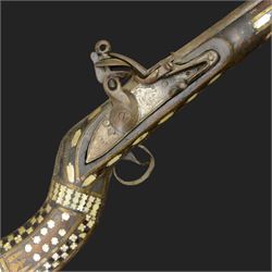 19th century Indian Jezail flintlock musket, with 118cm barrel, the East India Company loc...