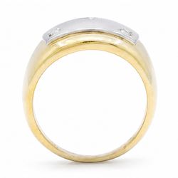 18ct gold curved diamond ring, five rubover set diamonds, set in white gold to a polished yellow gold shank, stamped 750, total diamond weight 0.30 carat