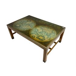 Large teak framed military style map table