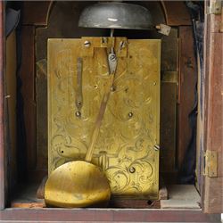 18th century twin fusee bracket clock with recoil anchor escapement the steel and brass dial inscribed Joseph Lake, London with strike silent ring and ormolu spandrels, engraved back plate in caddy top walnut case H47cm