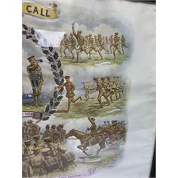 WW1 photogravure print depicting the VC action of Boy (1st Class) John Travers Cornwell mortally wounded in the Battle of Jutland May 31st 1916 34 x 41cm, walnut frame; and WW1 colour print entitled 'England's 1914-1919 Call' in simulated rosewood frame (2)