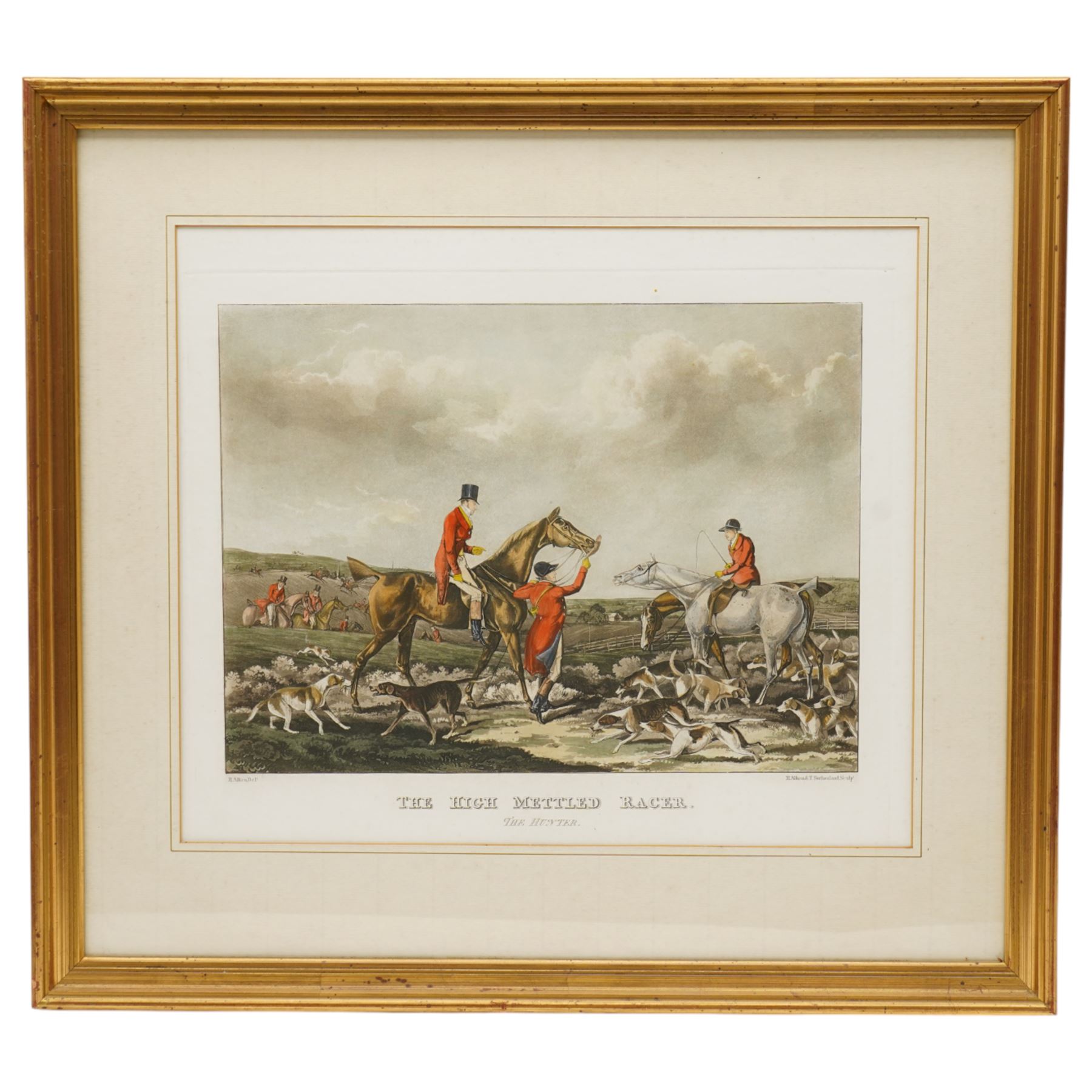 Thomas Sutherland (British 1785-1838) after Henry Thomas Alken (British 1785-1851): 'The High Mettled Racer', complete set of six engravings and aquatints with hand-colouring 37cm x 44cm (6)