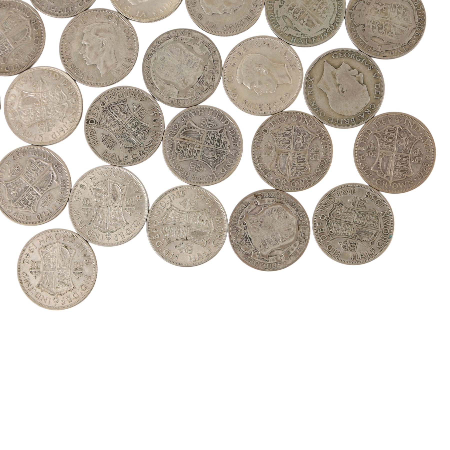 Approximately twenty-eight Great British pre-1947 silver half crown coins