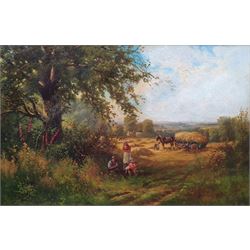 Arthur Stanley Wilkinson (British 1860-1930): 'Gathering the Hay at Woodmansterne Surrey', oil on canvas signed, original title label verso 40cm x 60cm